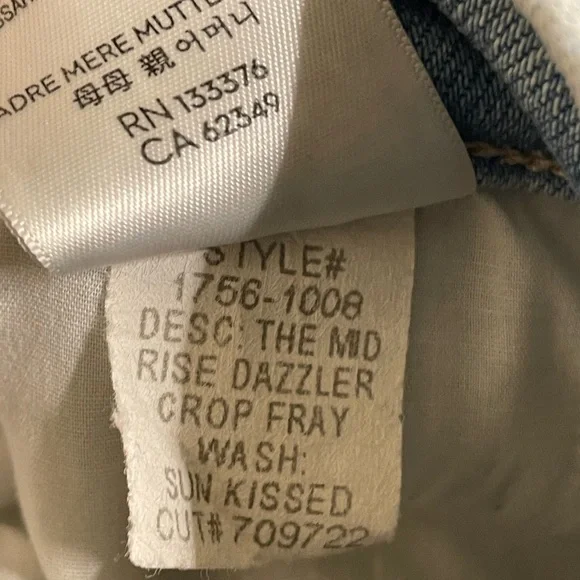 MOTHER The Mid Rise Dazzler Crop Fray in Sun Kissed